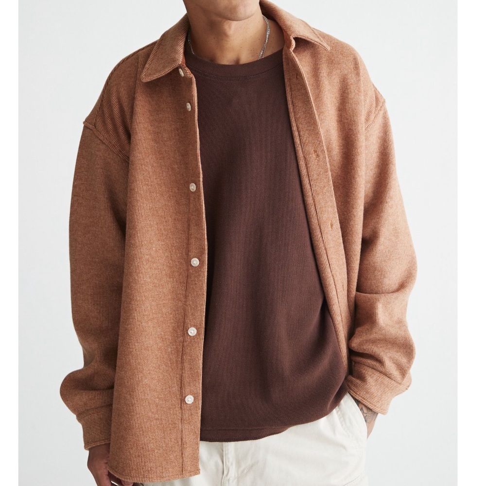 Urban Outfitters Standard Cloth Faux Wool Overshirt Mens Sz S brown/tan